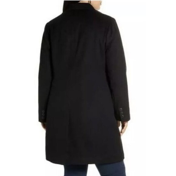 Halogen Size 16W Black Long Wool Blend Single Breasted Button Up Coat 38 Inch - Picture 2 of 11